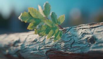 Fresh green leaves on a tree branch in the forest generated by AI photo