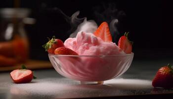 Freshness and sweetness in a bowl of gourmet berry dessert generated by AI photo