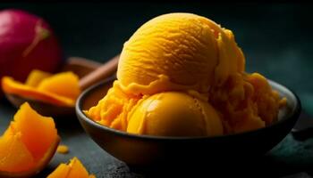 Freshness and indulgence in a gourmet bowl of sweet pumpkin generated by AI photo