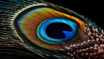 The vibrant peacock feathers showcase nature beauty in multi colors generated by AI photo