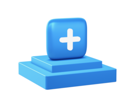 3d render of additional plus icon with square podium png