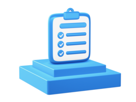 3d render of checklist book icon with square podium png