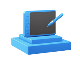 3d render of drawing tablet icon with square podium png