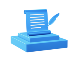 3d render of notes and feather pen icon with square podium png