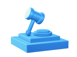 3d render of Justice hammer icon with square podium png