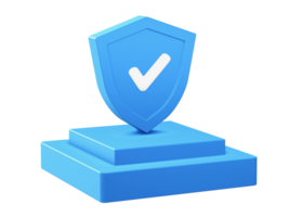 3d render of check shield icon with square podium png