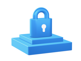 3d render of security padlock icon with square podium png