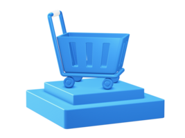 3d render of shopping trolley cart icon with square podium png