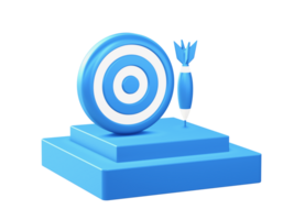 3d render of dartboard target icon with square podium png