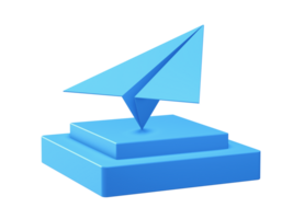 3d render of paper plane icon with square podium png