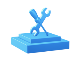 3d render of Wrench and screwdriver icon with square podium png