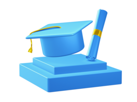 3d render of education graduation icon with square podium png