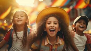 Happy kids celebrates  Dia de la Raza. Generative AI photo