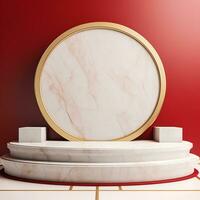 Abstract round podium on red background photo