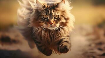 Photo of a running cat. Generative AI