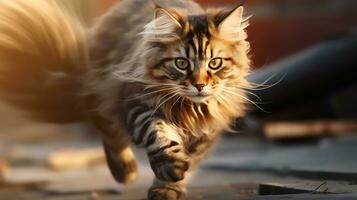 Photo of a running cat. Generative AI