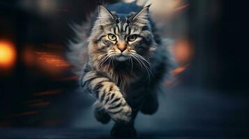 Photo of a running cat. Generative AI