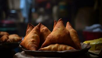 Chinese dumpling, samosa, and dim sum a delicious multicultural snack generated by AI photo