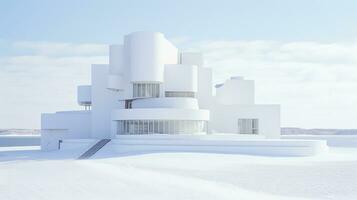 Modern architecture, white building with blue sky background. 3d render. Generative AI photo