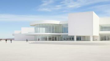 Modern architecture, white building with blue sky background. 3d render. Generative AI photo