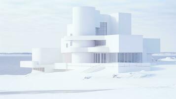 Modern architecture, white building with blue sky background. 3d render. Generative AI photo