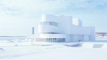 Modern architecture, white building with blue sky background. 3d render. Generative AI photo