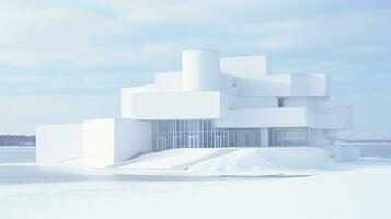 Modern architecture, white building with blue sky background. 3d render. Generative AI photo