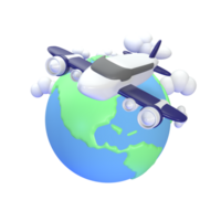 3D icon world with airplane rendered isolated on the transparent background png