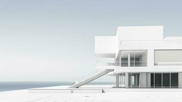3d representación de moderno arquitectura en el techo con mar vista. generativo ai foto