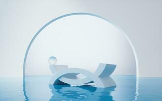 Abstract geometry with water surface, 3d rendering. photo