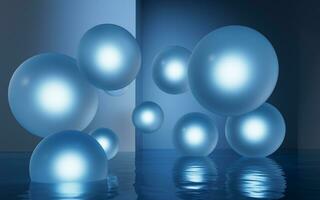 Transparent balls with water surface, 3d rendering. photo