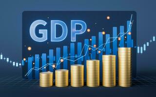 Growth of GDP with statistical graph, 3d rendering. photo