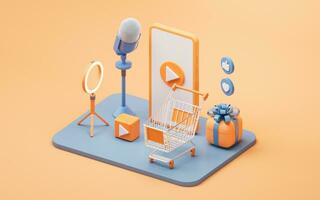 Microphone and live streaming, 3d rendering. photo