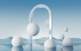 Water surface with round balls background, 3d rendering. photo