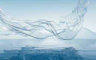 Flowing transparent cloth with water surface, 3d rendering. photo