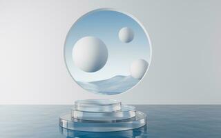 Water surface with round balls background, 3d rendering. photo