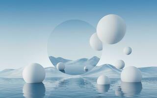 Water surface with round balls background, 3d rendering. photo