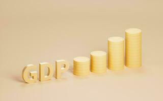 Growth of GDP with golden coins, 3d rendering. photo