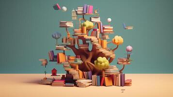 the minimalist object of a pile of books, 3d rendering photo