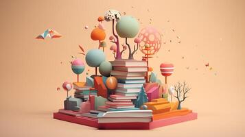 the minimalist object of a pile of books, 3d rendering photo