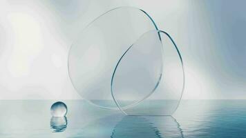 Curve glass with water surface, 3d rendering. video