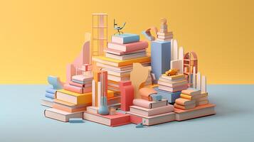 the minimalist object of a pile of books, 3d rendering photo