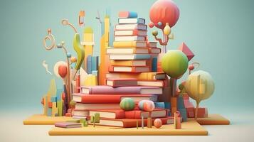 the minimalist object of a pile of books, 3d rendering photo