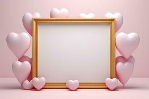 Empty frame for birthday or valentine's day with balloon.Minimal background for  products presentation.Created with Generative AI technology photo