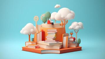 literacy day background, 3D rendering with minimalist object Generative AI photo