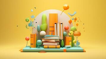 literacy day background, 3D rendering with minimalist object Generative AI photo
