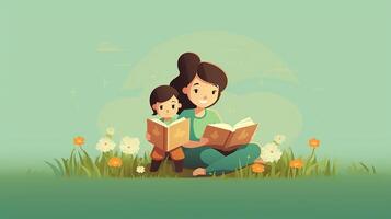 un madre leyendo un libro con su niño. generativo ai foto