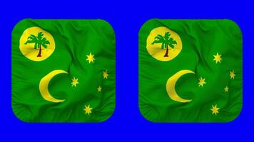 Territory of Cocos Islands, Keeling Islands Flag in Squire Shape Isolated with Plain and Bump Texture, 3D Rendering, Green Screen, Alpha Matte video