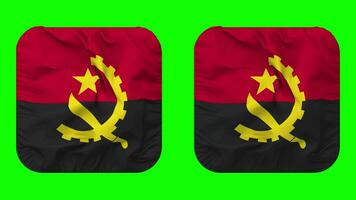 angola drapeau dans écuyer forme isolé avec plaine et bosse texture, 3d le rendu, vert filtrer, alpha mat video