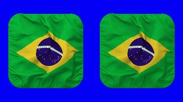 Brasil bandera en escudero forma aislado con llanura y bache textura, 3d representación, verde pantalla, alfa mate video